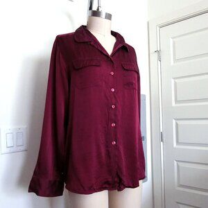 Vintage Anna & Frank Maroon 100% Silk Button-Down Blouse Size L